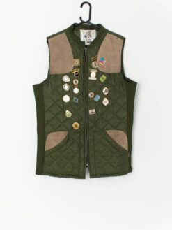 Vintage Quilted Gilet By Lavenir With Badges 90s Horse Riding Enthusiast Large