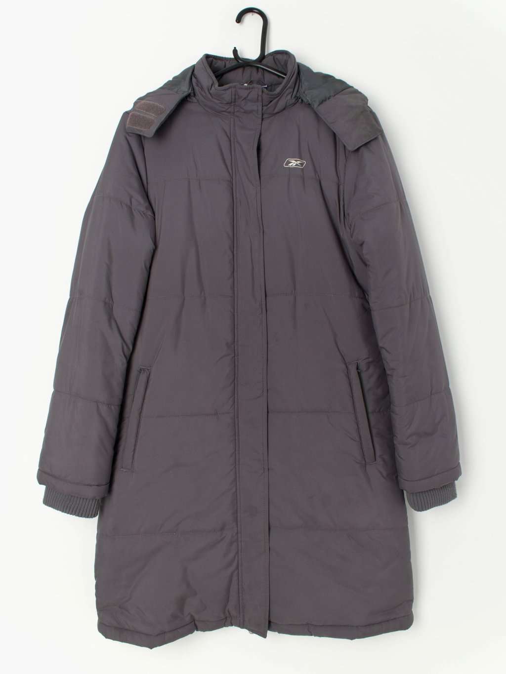 Vintage Reebok Long Grey Puffer Coat With Hood Large 2