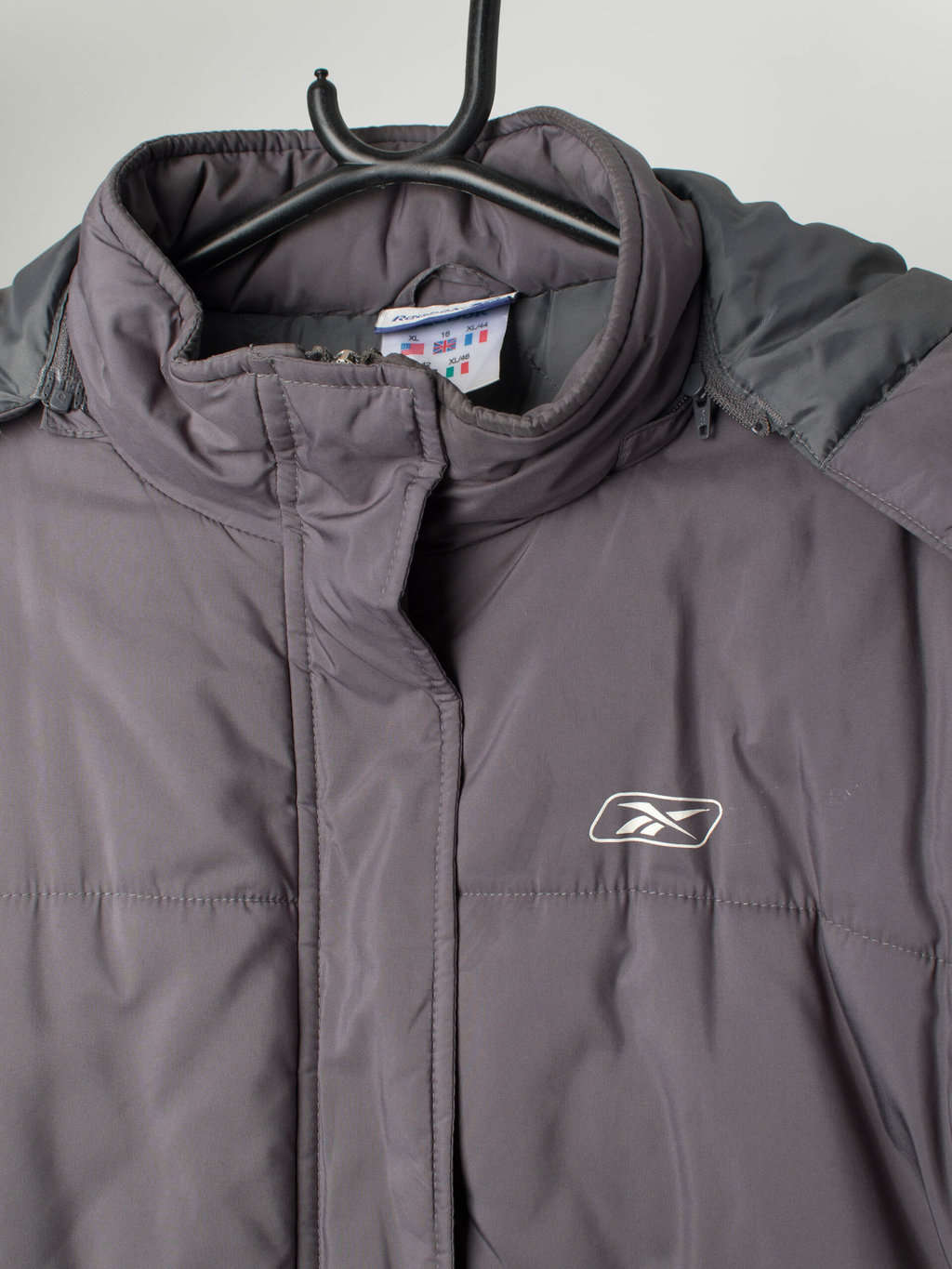 Vintage Reebok Long Grey Puffer Coat With Hood Large 3