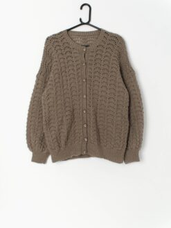 Vintage scallop knit cardigan in grey beige - Medium