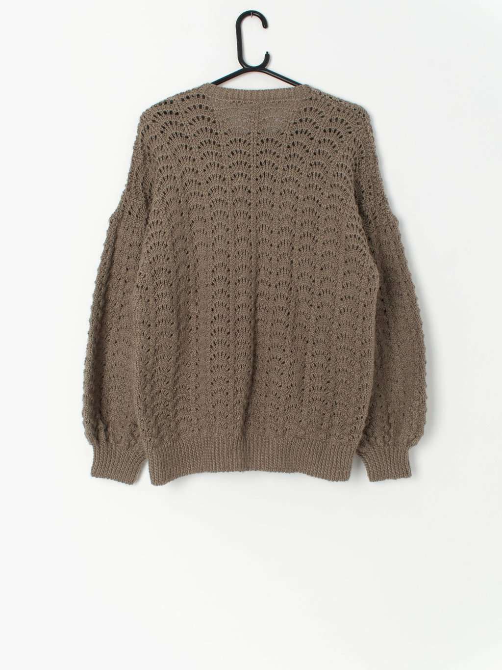 Vintage scallop knit cardigan in grey beige - Medium