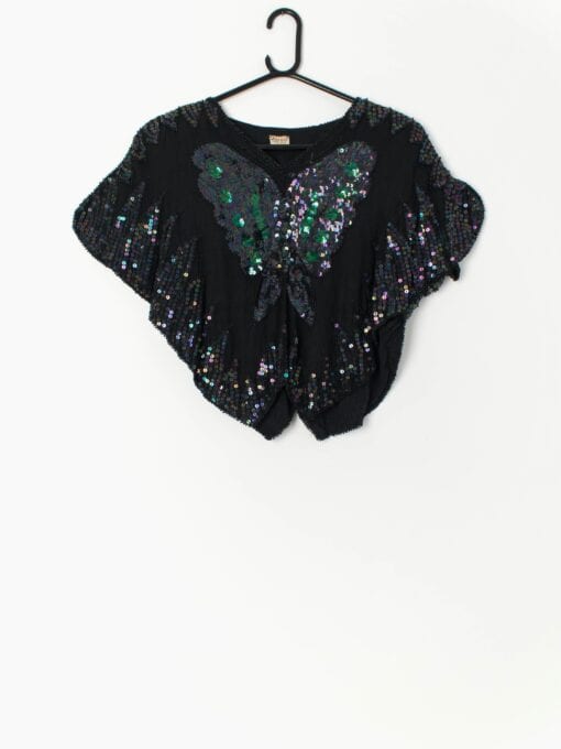 Vintage sequin butterfly top with iridescent sequins - Medium
