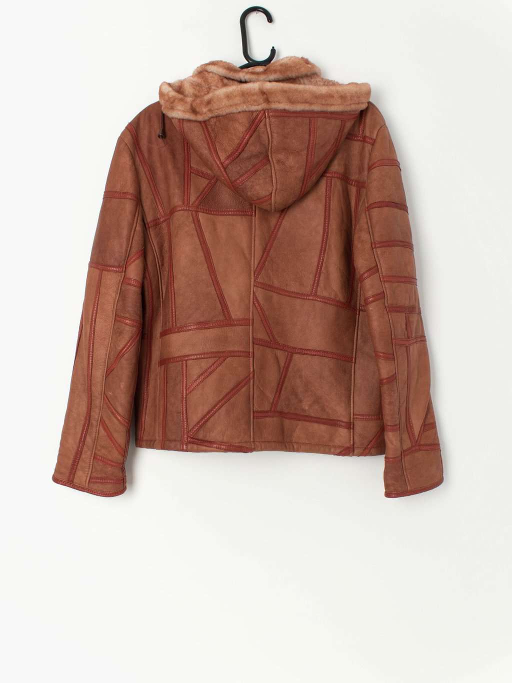 Vintage Sheepskin Jacket In Tan With Hood And Sheepskin Collar Medium Large 3