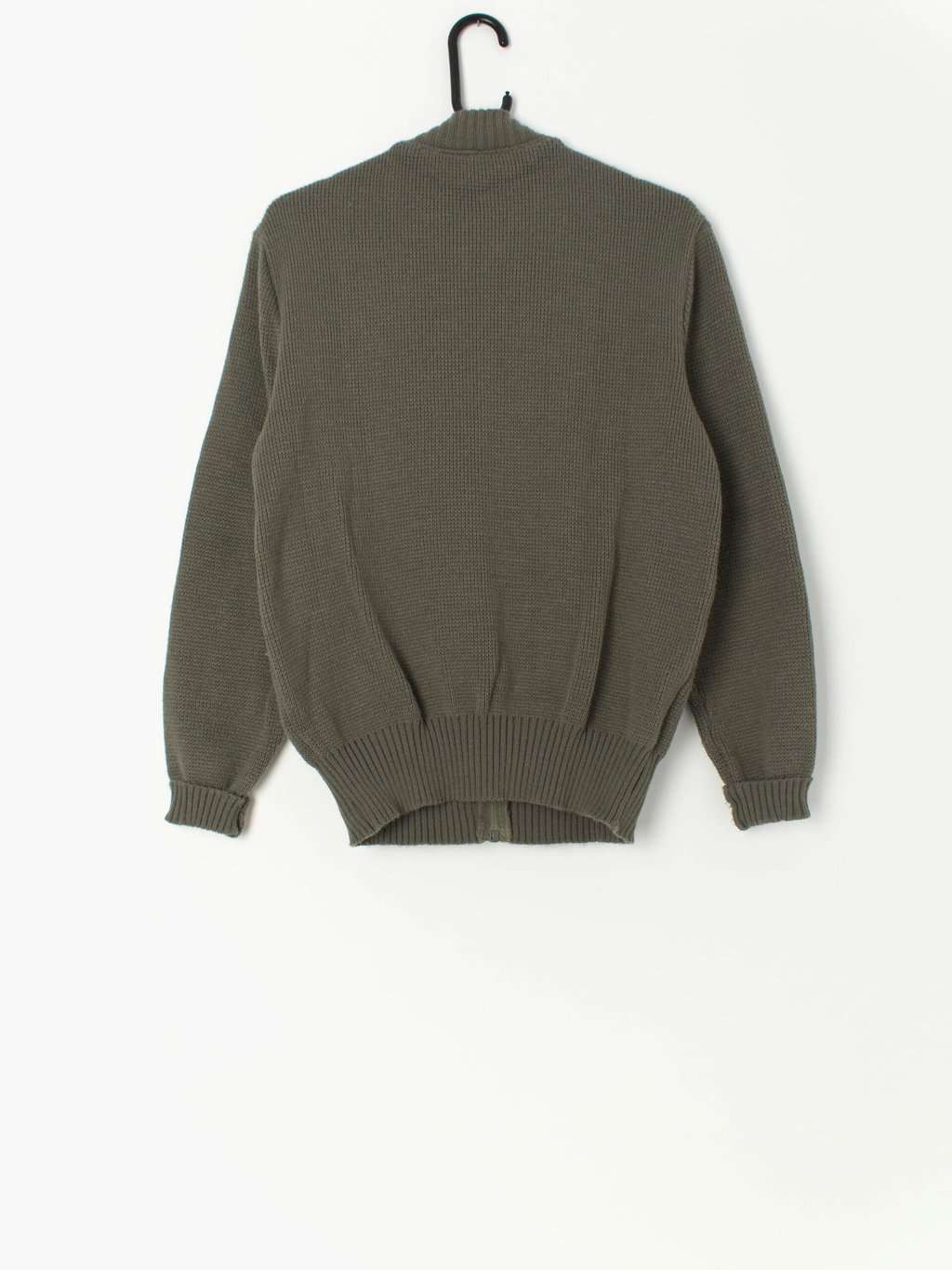 Vintage St Michael Sage Green Knitted Jacket With Suede Front Medium 3