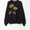 Vintage sunflower sweatshirt in black with bright yellow sunflower appliqué - Large