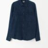 Vintage Waffle Texture Shirt In Navy Blue With Long Sleeves Small Medium