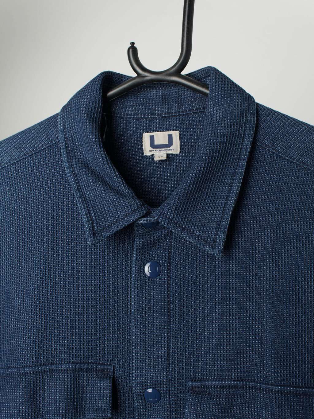 Vintage Waffle Texture Shirt In Navy Blue With Long Sleeves Small Medium 2