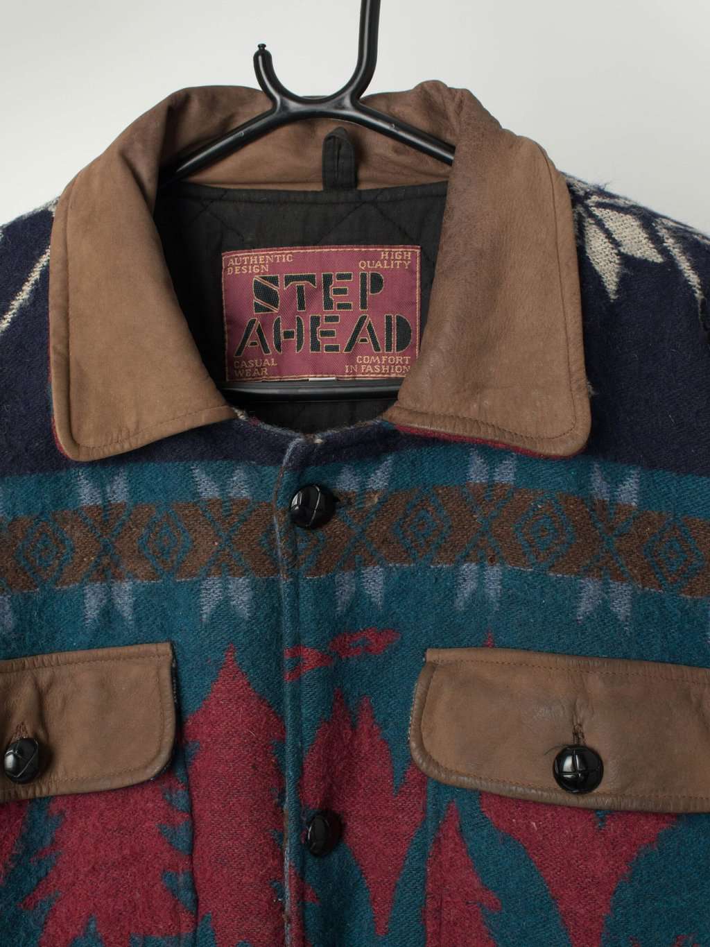 Vintage wool blanket coat in Autumnal tones with woodland theme design - Medium