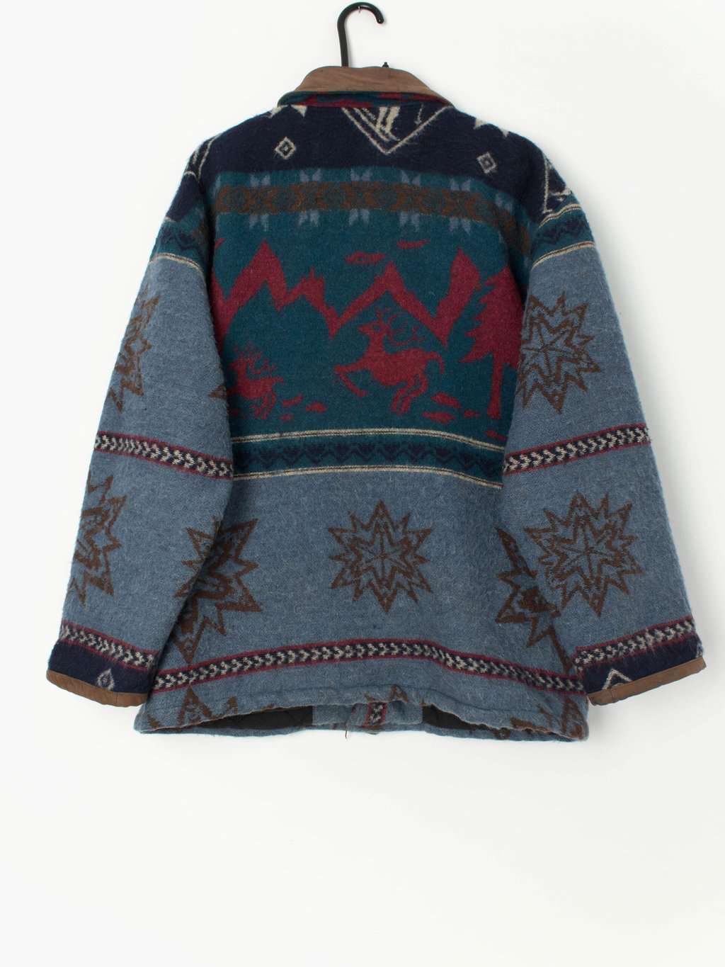 Vintage wool blanket coat in Autumnal tones with woodland theme design - Medium