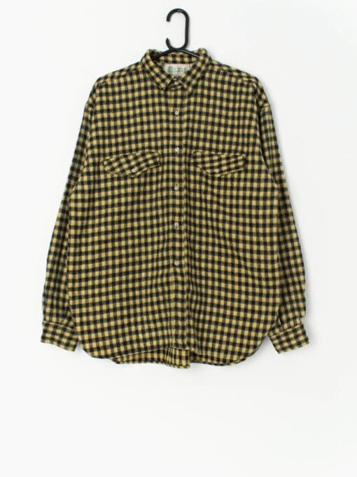 Vintage wool check flannel shirt in yellow and black - Large