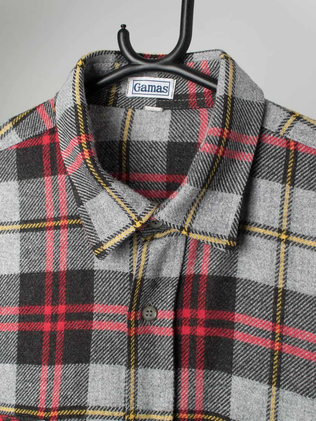 Vintage wool plaid flannel shirt in grey, red and yellow - XL