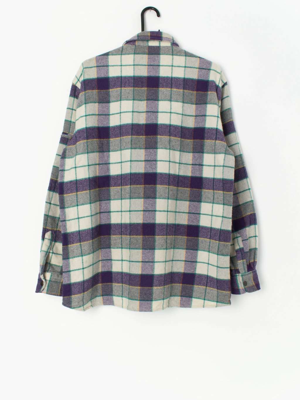Vintage wool plaid flannel shirt in purple, white and teal - Medium / Large