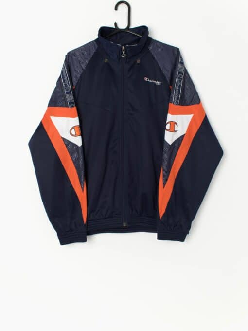 Y2K vintage Champion track jacket in navy blue and orange - Large