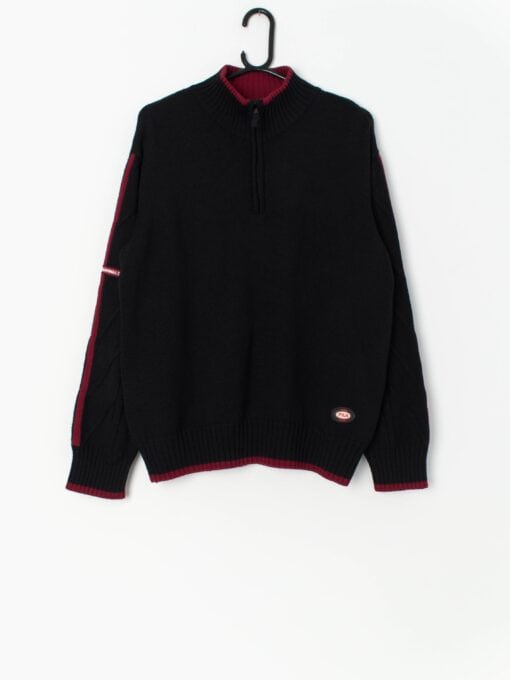 Y2K vintage Fila black and red jumper with quarter zip - Medium