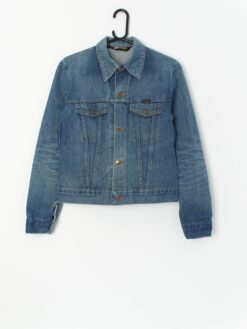 1970's Wrangler denim jacket S dark blue fitted style - Small