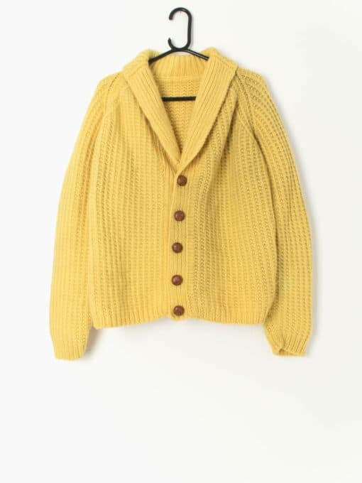 50s hand knitted cardigan in yellow chunky knit wool - Small / Medium
