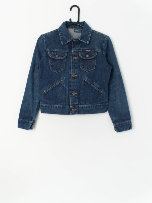 70s Wrangler denim jacket XS dark blue fitted jean jacket - Extra Small