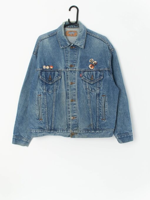 80s Levis trucker jacket M blue with detachable pins - Medium