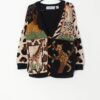 Epic Vintage Cardigan With Big Cats Giraffes And Elephant Medium