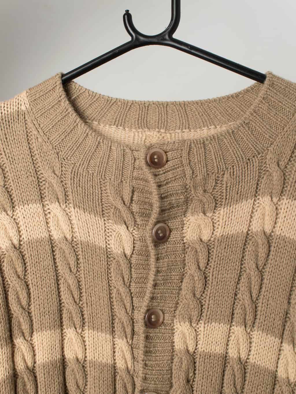 Vintage cable knit brown striped cardigan - Medium / Large - Image 2