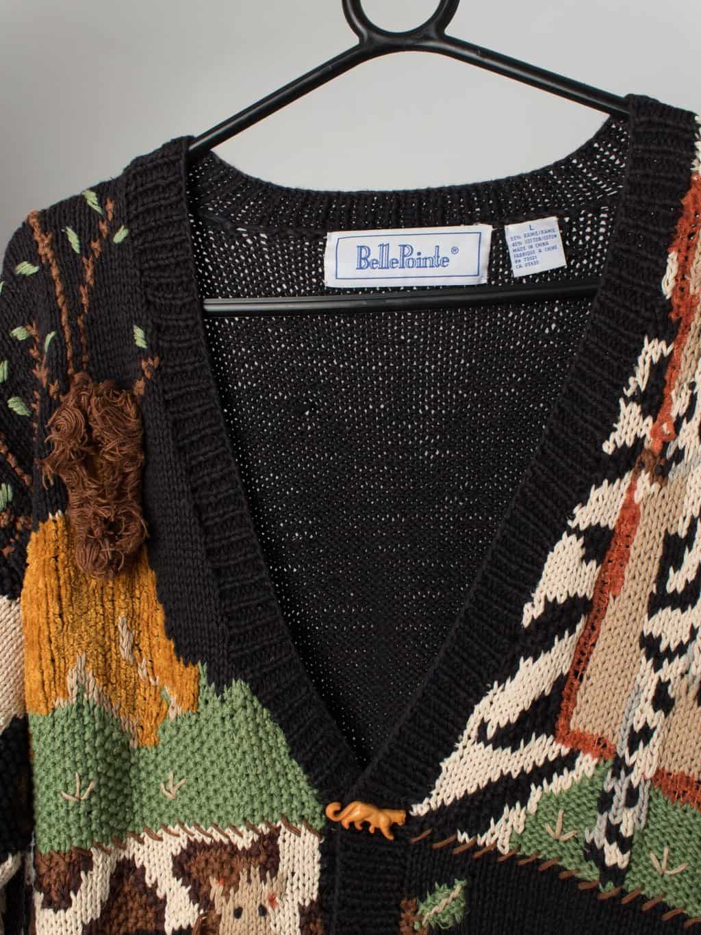 Epic vintage cardigan with big cats, giraffes and elephant - Medium - Image 2