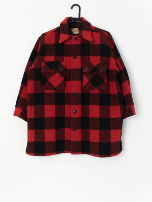 Vintage 1960s Buffalo Plaid Wool Overshirt By Brent Medium Large