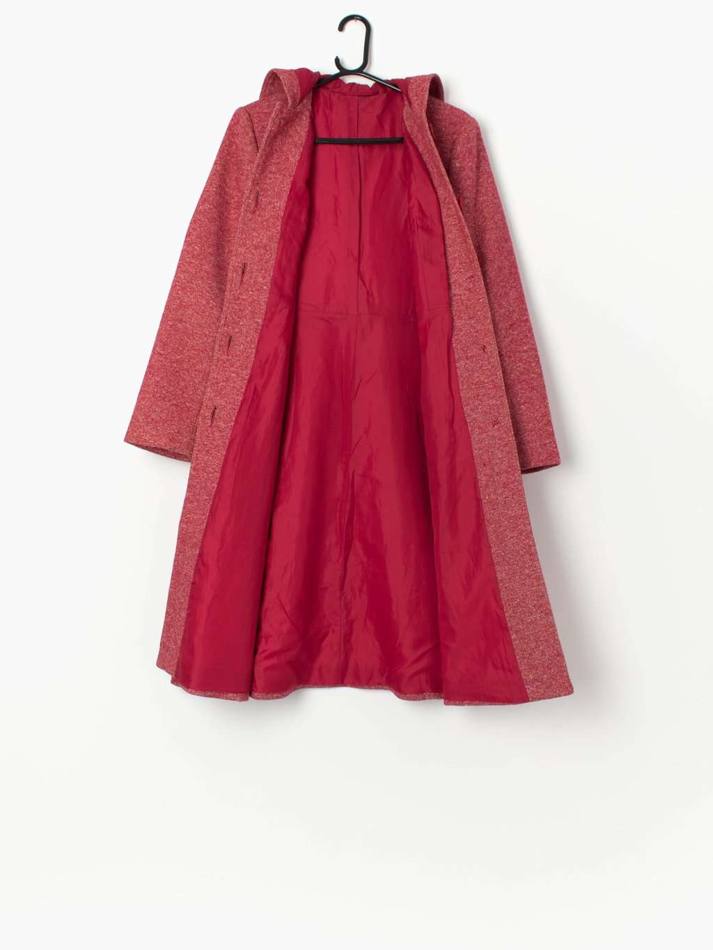 Vintage 1970s red hooded wool coat with large button detail - Small