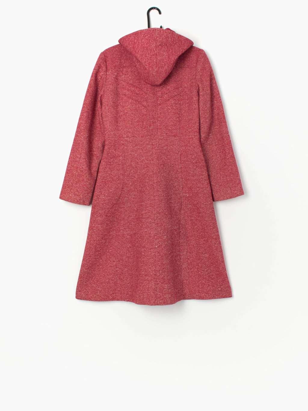 Vintage 1970s red hooded wool coat with large button detail - Small