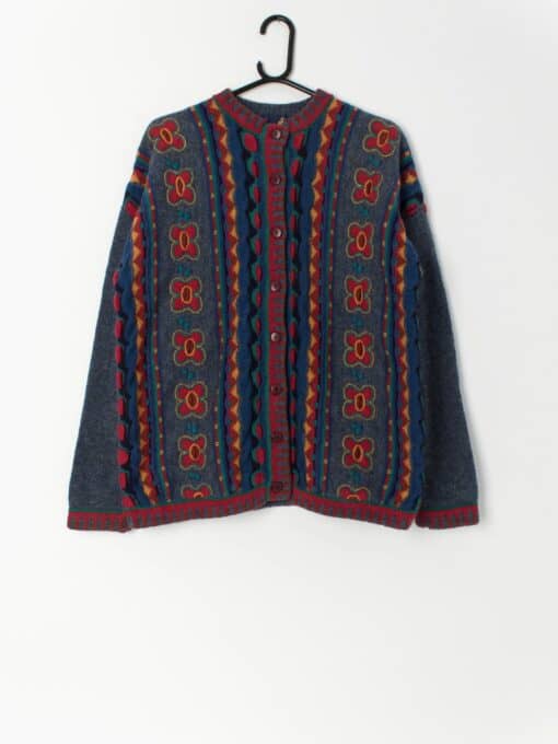 Vintage 3D knit wool cardigan - Large