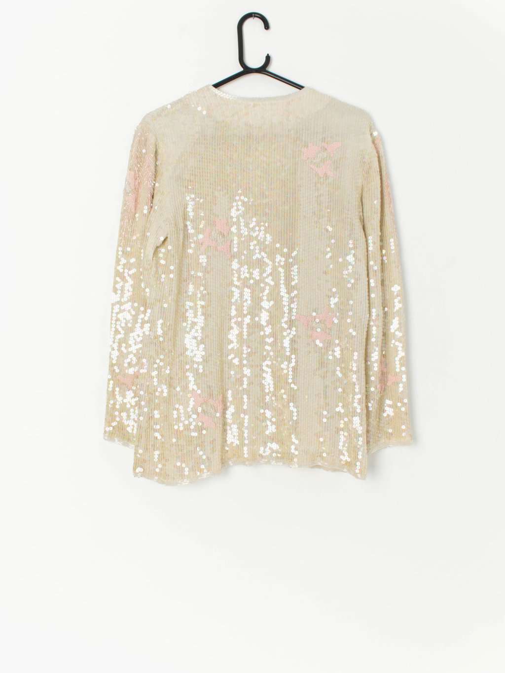 Vintage beaded sequin jacket in ivory and pink - Small / Medium
