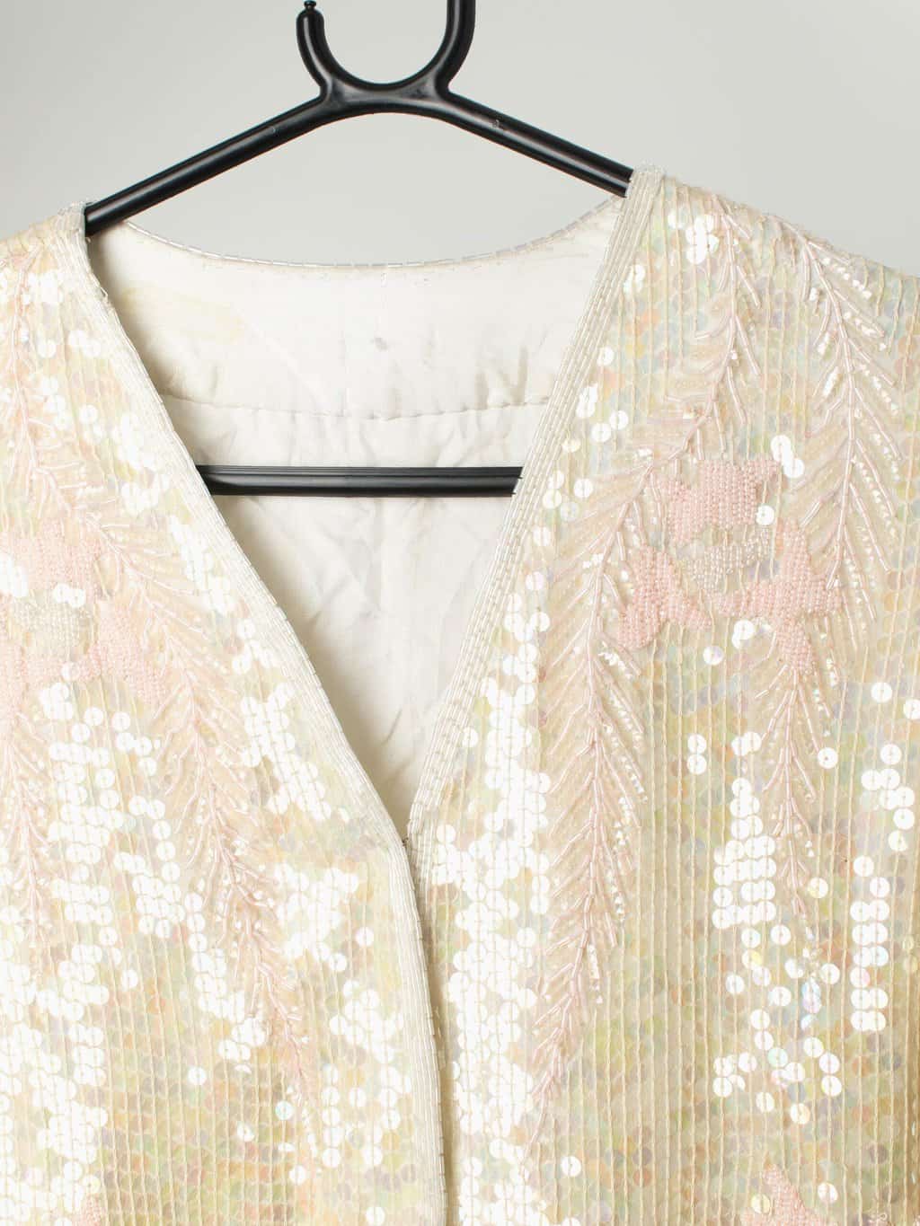 Vintage beaded sequin jacket in ivory and pink - Small / Medium