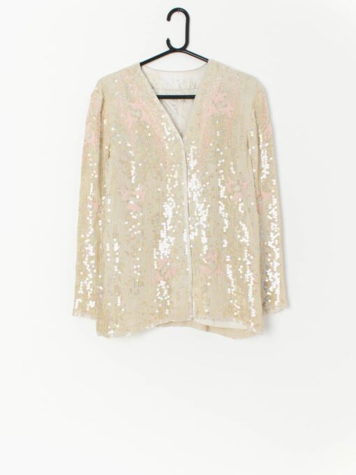 Vintage beaded sequin jacket in ivory and pink - Small / Medium