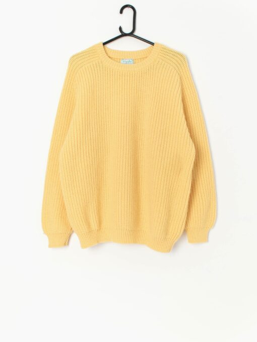 Vintage Benetton Bright Yellow Knitted Jumper Large Xl