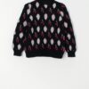 Vintage black knitted jumper with stunning berry design - XS