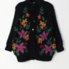 Vintage black mohair cardigan coat with bright floral design - Medium / Large