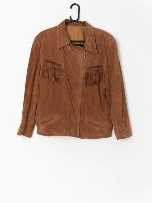 Vintage brown suede fringed western jacket with zip - Medium / Large