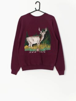 Vintage Burgundy Christmas Deer Sweatshirt Medium Large