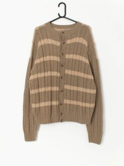 Vintage Cable Knit Brown Striped Cardigan Medium Large