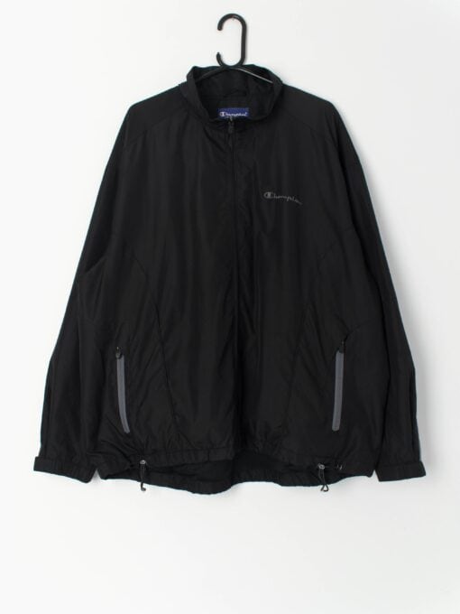 Vintage Champion windbreaker jacket in black and grey 90s - XXL