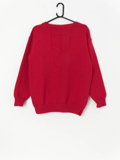 Vintage cherry red knitted jumper with anchor design - Medium