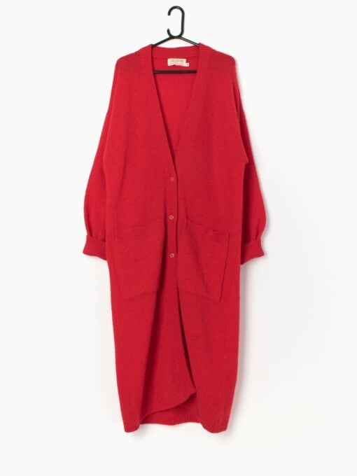 Vintage cherry red longline cardigan coat - Large