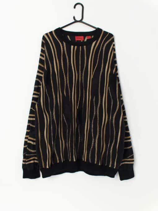 Vintage Coogi Style Sweater With Bold Gold Stripes Large Xl