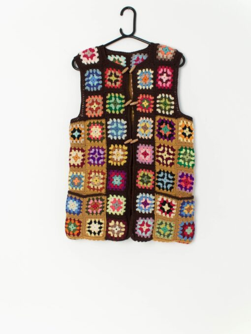 Vintage crochet waistcoat vest with stunning colours - Small / Medium