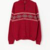 Vintage Eisbär wool quarter zip jumper in red, white and black - Large