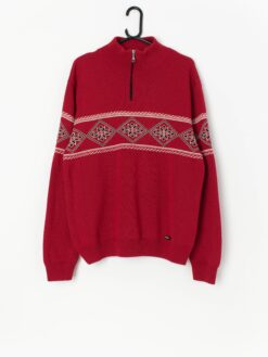 Vintage Eisbär wool quarter zip jumper in red, white and black - Large