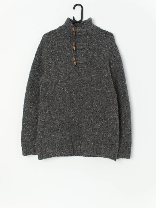 Vintage Fisherman Out Of Ireland toggle neck sweater in grey - Medium / Large