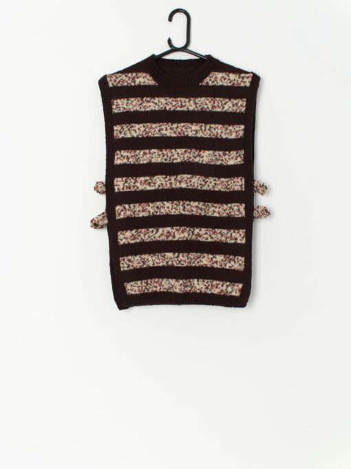 Vintage hand knitted vest in brown with a striped design - Small