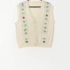 Vintage hand-knitted vest in pastel colours with floral design - Large