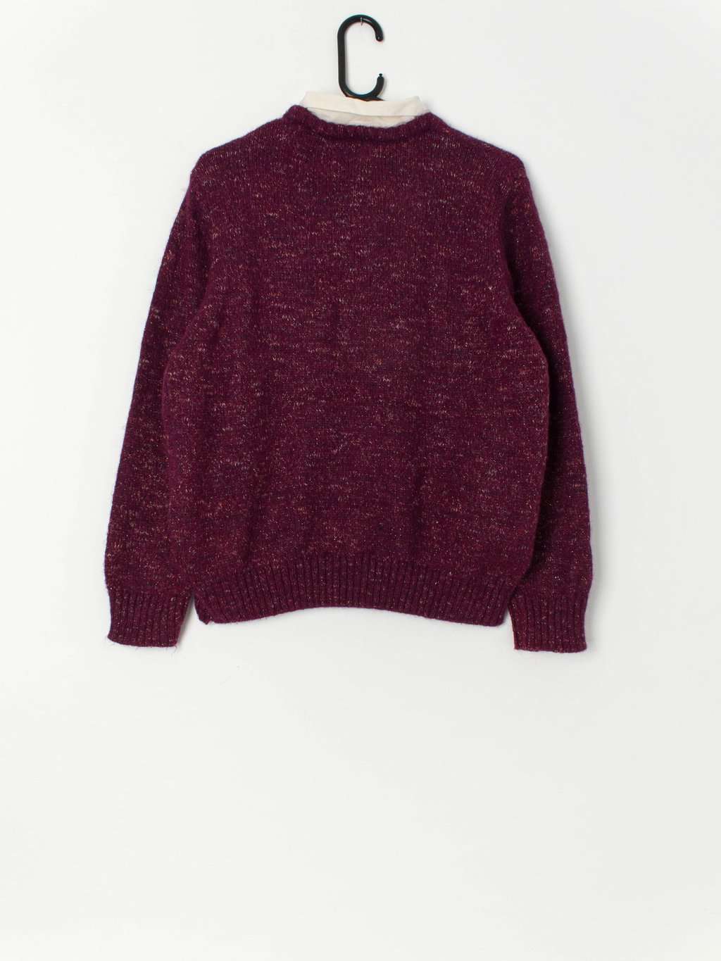 Vintage handknitted sweater with removable silk collar - Medium