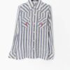 Vintage handwoven striped shirt with embroidered details, blue and white stripes - Small / Medium